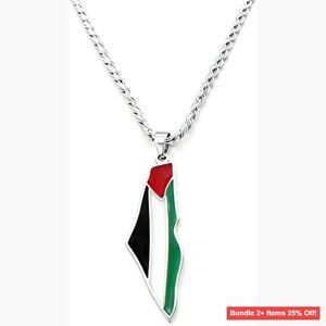 Stainless Steel Map Pendant Necklace Adjustable Chain Unisex Jewelry